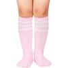 imageZando Kids Soccer Socks Knee High Sock for Boys Girls Cotton Kids Youth Baseball Socks Breathable Boys Athletic Socks1 Pack Pink White