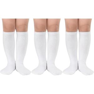 imageZando 3 Pairs Girls Knee High Socks Cotton School Uniform Socks Kids Soccer Socks Outdoor Long Tube Socks 314 Years3 White