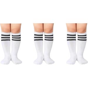 imageZando 3 Pairs Girls Knee High Socks Cotton School Uniform Socks Kids Soccer Socks Outdoor Long Tube Socks 314 Years3 WhiteBlack