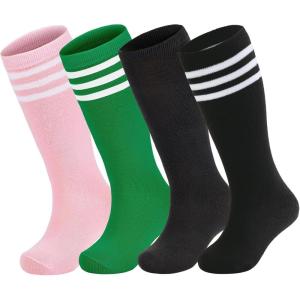 imageZando 4 Pairs Kids Soccer Youth Baseball Football Softball Socks Cotton Girls Uniform Socks Boys Knee High SocksBlack 2PinkGreen