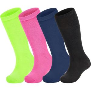imageZando 4 Pairs Kids Soccer Youth Baseball Football Softball Socks Cotton Girls Uniform Socks Boys Knee High SocksBlackNeonNavyPink