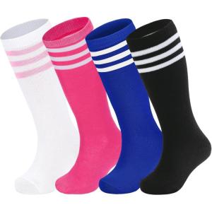imageZando 4 Pairs Kids Soccer Youth Baseball Football Softball Socks Cotton Girls Uniform Socks Boys Knee High SocksBlackPink 2Royal Blue