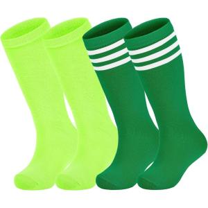 imageZando 4 Pairs Kids Soccer Youth Baseball Football Softball Socks Cotton Girls Uniform Socks Boys Knee High SocksGreen 2Neon Green 2