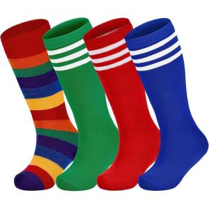 imageZando 4 Pairs Kids Soccer Youth Baseball Football Softball Socks Cotton Girls Uniform Socks Boys Knee High SocksGreenRainbowRedRoyal Blue