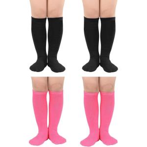 imageZando 4 Pairs Kids Soccer Youth Baseball Football Softball Socks Cotton Girls Uniform Socks Boys Knee High SocksHot Pink 2Black 2
