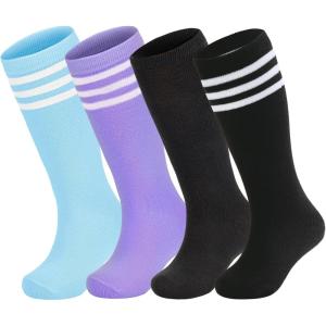 imageZando 4 Pairs Kids Soccer Youth Baseball Football Softball Socks Cotton Girls Uniform Socks Boys Knee High SocksLight BluePurpleBlack 2