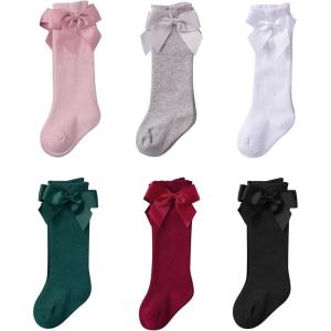 imageZando Baby Knee High Socks Infant Newborn Toddler Socks Cotton Ruffle Socks Warm Girls Boys Long Stockings 36 PairsBows Multi Color 6pairs