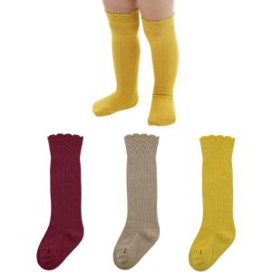 imageZando Baby Knee High Socks Infant Newborn Toddler Socks Cotton Ruffle Socks Warm Girls Boys Long Stockings 36 PairsCoffeeWine RedGinger