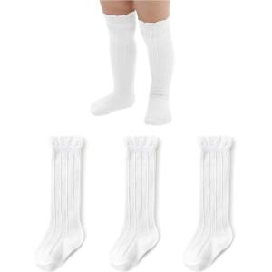 imageZando Baby Knee High Socks Infant Newborn Toddler Socks Cotton Ruffle Socks Warm Girls Boys Long Stockings 36 PairsMilky 3