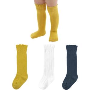 imageZando Baby Knee High Socks Infant Newborn Toddler Socks Cotton Ruffle Socks Warm Girls Boys Long Stockings 36 PairsMilkyGingerNavy