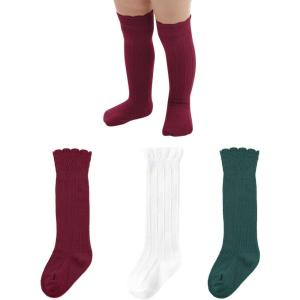 imageZando Baby Knee High Socks Infant Newborn Toddler Socks Cotton Ruffle Socks Warm Girls Boys Long Stockings 36 PairsMilkyWine RedBlackish Green