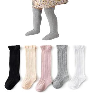 imageZando Baby Knee High Socks Infant Newborn Toddler Socks Cotton Ruffle Socks Warm Girls Boys Long Stockings 36 PairsRuffle Multi Color 5pairs