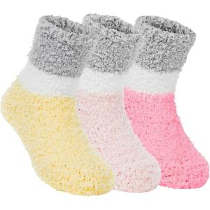 imageZando Kids Fuzzy Socks Soft Christmas Slipper Socks for Kids Warm Winter Socks Comfy Fluffy Socks for Girls3 Pairs Multicolor 1