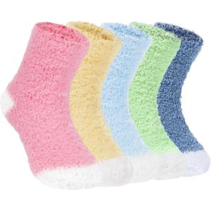 imageZando Kids Fuzzy Socks Soft Christmas Slipper Socks for Kids Warm Winter Socks Comfy Fluffy Socks for Girls5 Pairs Fuzzy Socks