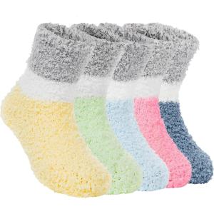 imageZando Kids Fuzzy Socks Soft Christmas Slipper Socks for Kids Warm Winter Socks Comfy Fluffy Socks for Girls5 Pairs Multicolor
