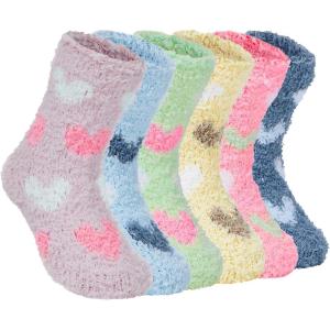 imageZando Kids Fuzzy Socks Soft Christmas Slipper Socks for Kids Warm Winter Socks Comfy Fluffy Socks for Girls6 Pairs Heart Pattern