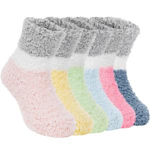 imageZando Kids Fuzzy Socks Soft Christmas Slipper Socks for Kids Warm Winter Socks Comfy Fluffy Socks for Girls6 Pairs Multicolor