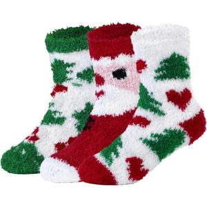 imageZando Kids Fuzzy Socks Soft Christmas Slipper Socks for Kids Warm Winter Socks Comfy Fluffy Socks for GirlsA 3 Pairs Multicolor 2