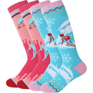 imageZando Kids Ski Socks Winter Warm Socks Thermal Hiking Snowboarding Socks Thick Boot Socks for Boys Girls 12 Pairs2 Pairs Blue  Pink