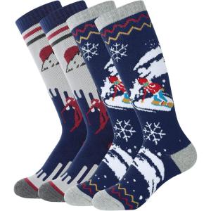 imageZando Kids Ski Socks Winter Warm Socks Thermal Hiking Snowboarding Socks Thick Boot Socks for Boys Girls 12 Pairs2 Pairs Dark Blue  Grey Blue