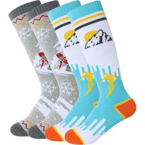 imageZando Kids Ski Socks Winter Warm Socks Thermal Hiking Snowboarding Socks Thick Boot Socks for Boys Girls 12 Pairs2 Pairs Light Grey  White Blue