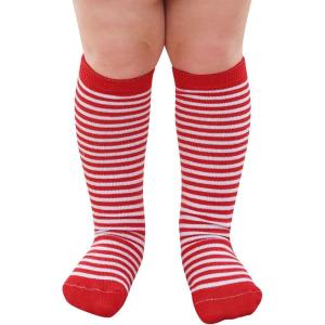 imageZando Kids Soccer Socks Knee High Sock for Boys Girls Breathable Kids Youth Baseball Socks Cotton Boys Long Tube SocksRed White Striped