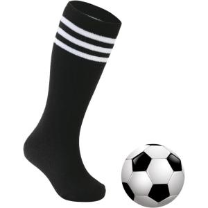 imageZando Kids Soccer Socks Knee High Sock for Boys Girls Cotton Kids Youth Baseball Socks Breathable Boys Athletic Socks1 Pack Black White