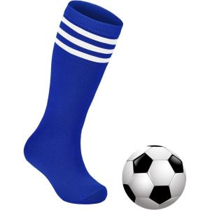 imageZando Kids Soccer Socks Knee High Sock for Boys Girls Cotton Kids Youth Baseball Socks Breathable Boys Athletic Socks1 Pack Blue White