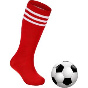 imageZando Kids Soccer Socks Knee High Sock for Boys Girls Cotton Kids Youth Baseball Socks Breathable Boys Athletic Socks1 Pack Red
