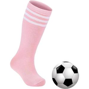 imageZando Kids Soccer Socks Knee High Sock for Boys Girls Cotton Kids Youth Baseball Socks Breathable Boys Athletic Socks2 Pink White