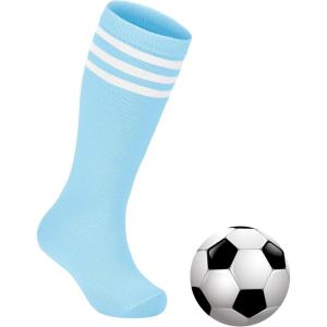 imageZando Kids Soccer Socks Knee High Sock for Boys Girls Cotton Kids Youth Baseball Socks Breathable Boys Athletic SocksA Light Blue
