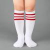 imageZando Kids Child Cotton Three Stripes Sport Soccer Team Socks Uniform Tube Cute Knee High Stocking for Boys Girls1 Pack White Red1
