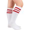 imageZando Kids Child Cotton Three Stripes Sport Soccer Team Socks Uniform Tube Cute Knee High Stocking for Boys Girls1 Pack White Red1