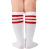 imageZando Kids Child Cotton Three Stripes Sport Soccer Team Socks Uniform Tube Cute Knee High Stocking for Boys Girls1 Pack White Red1
