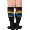 imageZando Kids Child Cotton Three Stripes Sport Soccer Team Socks Uniform Tube Cute Knee High Stocking for Boys GirlsBlack With Rainbow