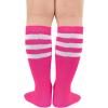 imageZando Kids Child Cotton Three Stripes Sport Soccer Team Socks Uniform Tube Cute Knee High Stocking for Boys GirlsD Hot Pink