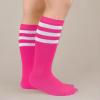 imageZando Kids Child Cotton Three Stripes Sport Soccer Team Socks Uniform Tube Cute Knee High Stocking for Boys GirlsD Hot Pink