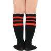 imageZando Kids Child Cotton Three Stripes Sport Soccer Team Socks Uniform Tube Cute Knee High Stocking for Boys GirlsK Black Red