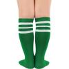 imageZando Kids Child Cotton Three Stripes Sport Soccer Team Socks Uniform Tube Cute Knee High Stocking for Boys GirlsK Green White Striped
