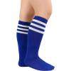 imageZando Kids Child Cotton Three Stripes Sport Soccer Team Socks Uniform Tube Cute Knee High Stocking for Boys GirlsL Blue White  Pink White