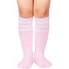 imageZando Kids Child Cotton Three Stripes Sport Soccer Team Socks Uniform Tube Cute Knee High Stocking for Boys GirlsL Pink White  Black White