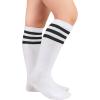 imageZando Kids Child Cotton Three Stripes Sport Soccer Team Socks Uniform Tube Cute Knee High Stocking for Boys GirlsL White Black  Black White