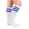 imageZando Kids Child Cotton Three Stripes Sport Soccer Team Socks Uniform Tube Cute Knee High Stocking for Boys GirlsL White Blue Striped