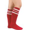 imageZando Kids Child Cotton Three Stripes Sport Soccer Team Socks Uniform Tube Cute Knee High Stocking for Boys GirlsRed White Striped