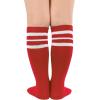 imageZando Kids Child Cotton Three Stripes Sport Soccer Team Socks Uniform Tube Cute Knee High Stocking for Boys GirlsRed White Striped