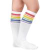 imageZando Kids Child Cotton Three Stripes Sport Soccer Team Socks Uniform Tube Cute Knee High Stocking for Boys GirlsWhite With Rainbow