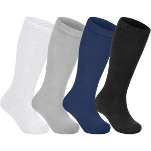 imageZando 4 Pairs Kids Soccer Socks Baseball Softball Football Socks Youth Tube Athletic Socks Boys Girls Knee High SocksBlackWhiteNavyGrey
