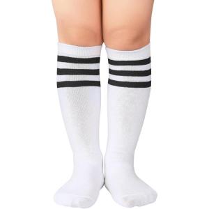 imageZando Kids Child Cotton Three Stripes Sport Soccer Team Socks Uniform Tube Cute Knee High Stocking for Boys Girls1 Pack White Black