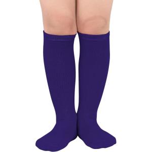 imageZando Kids Child Cotton Three Stripes Sport Soccer Team Socks Uniform Tube Cute Knee High Stocking for Boys GirlsG Purple