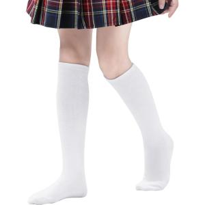 imageZando Kids Child Cotton Three Stripes Sport Soccer Team Socks Uniform Tube Cute Knee High Stocking for Boys GirlsG White